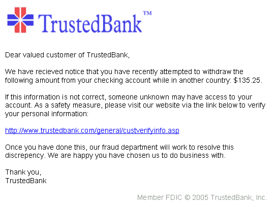 Example of a phishing email pretending to be from a trusted company